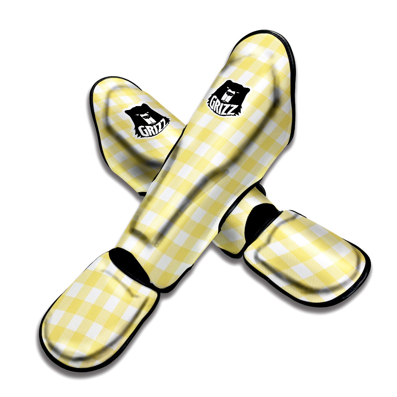 Buffalo Check Yellow And White Print Muay Thai Shin Guards-grizzshop