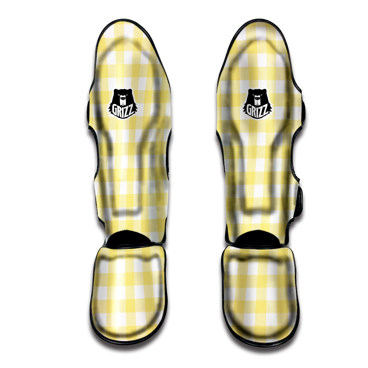 Buffalo Check Yellow And White Print Muay Thai Shin Guards-grizzshop