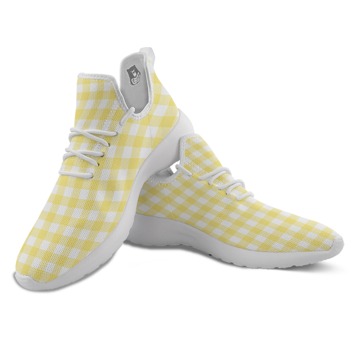 Buffalo Check Yellow And White Print White Athletic Shoes-grizzshop