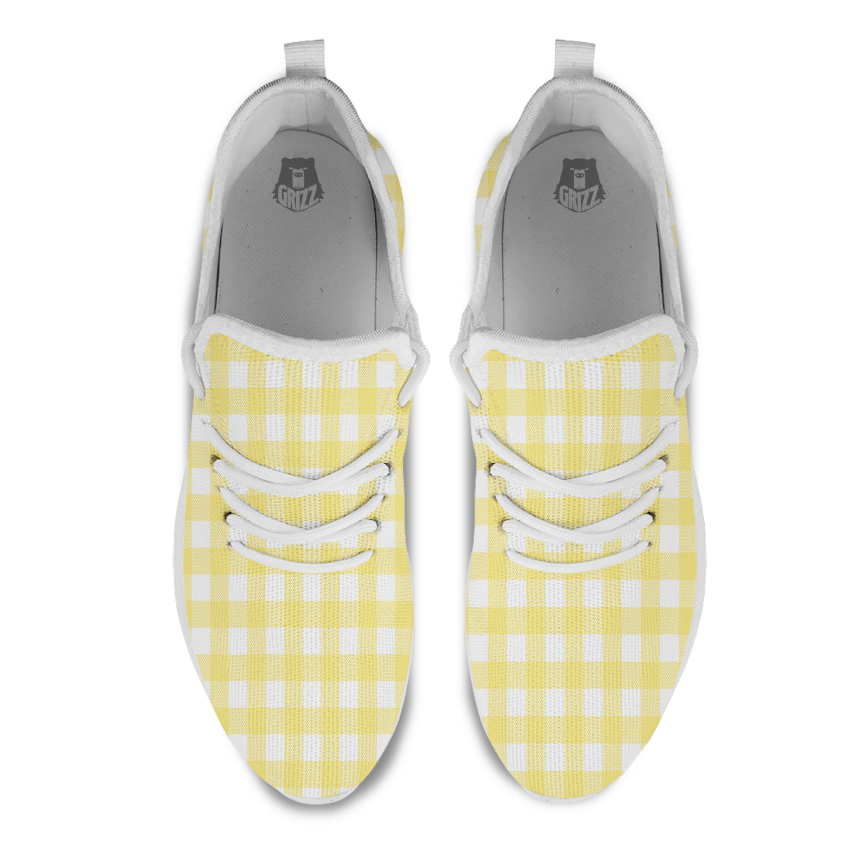 Buffalo Check Yellow And White Print White Athletic Shoes-grizzshop