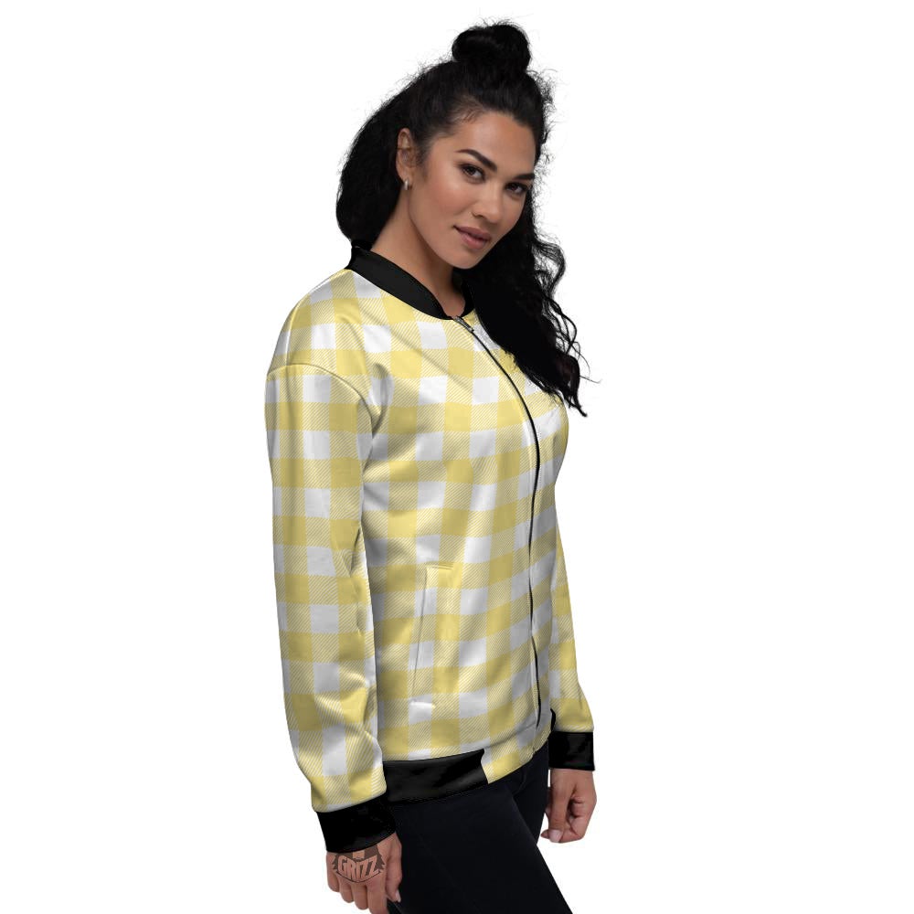 Buffalo Check Yellow And White Print Women's Bomber Jacket-grizzshop