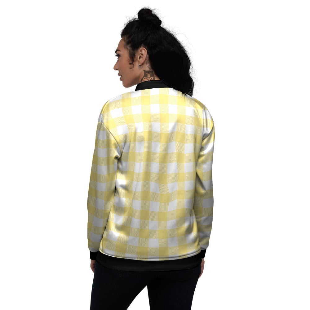 Buffalo Check Yellow And White Print Women's Bomber Jacket-grizzshop