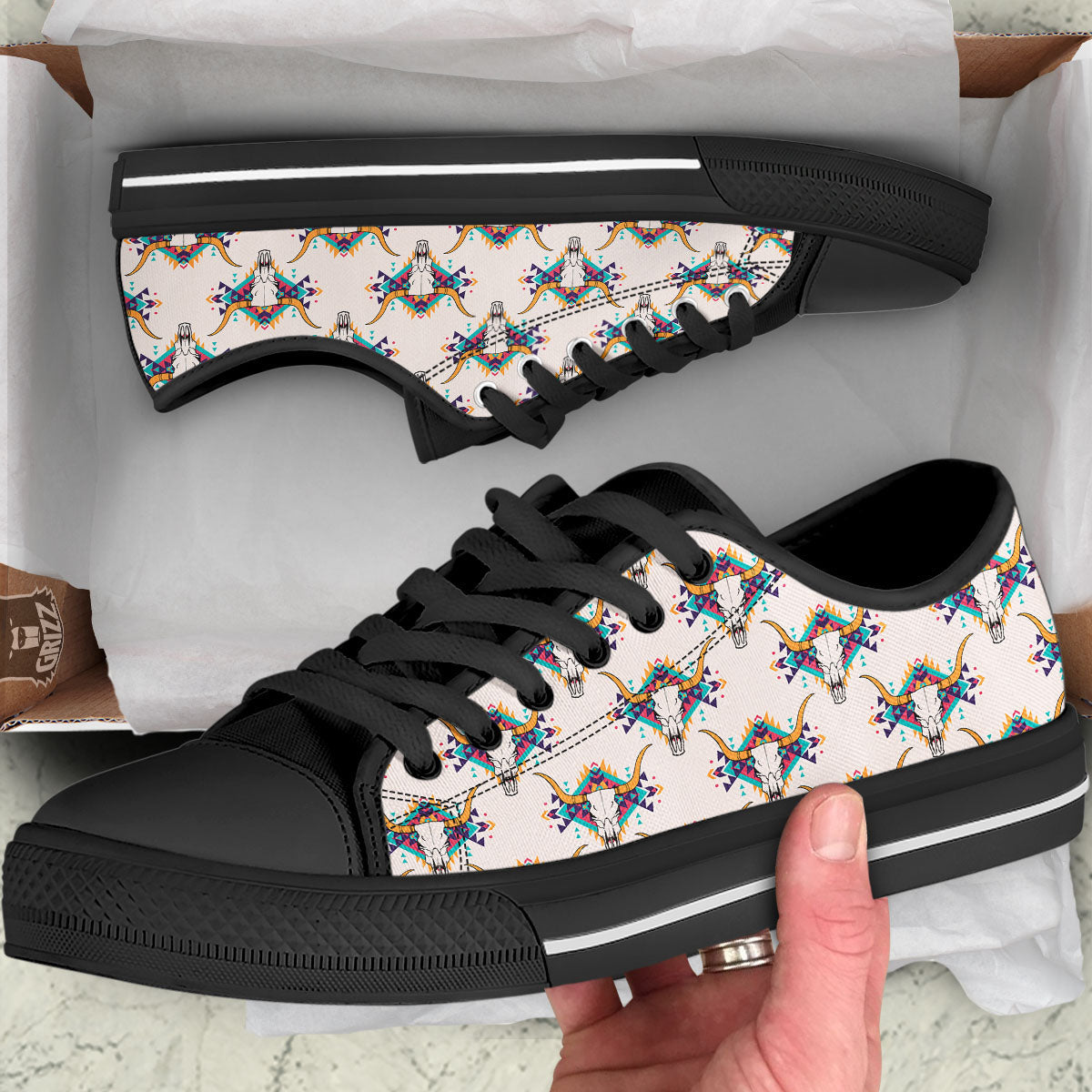Buffalo Native Print Pattern Black Low Top Shoes-grizzshop