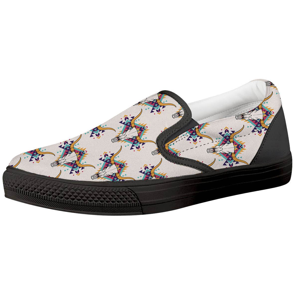 Buffalo Native Print Pattern Black Slip On Shoes-grizzshop