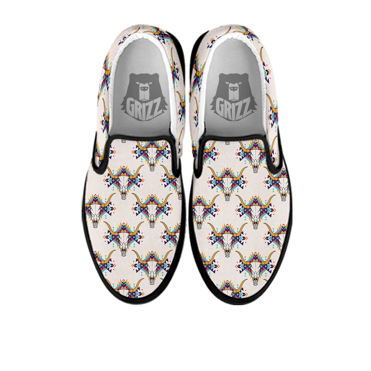 Buffalo Native Print Pattern Black Slip On Shoes-grizzshop