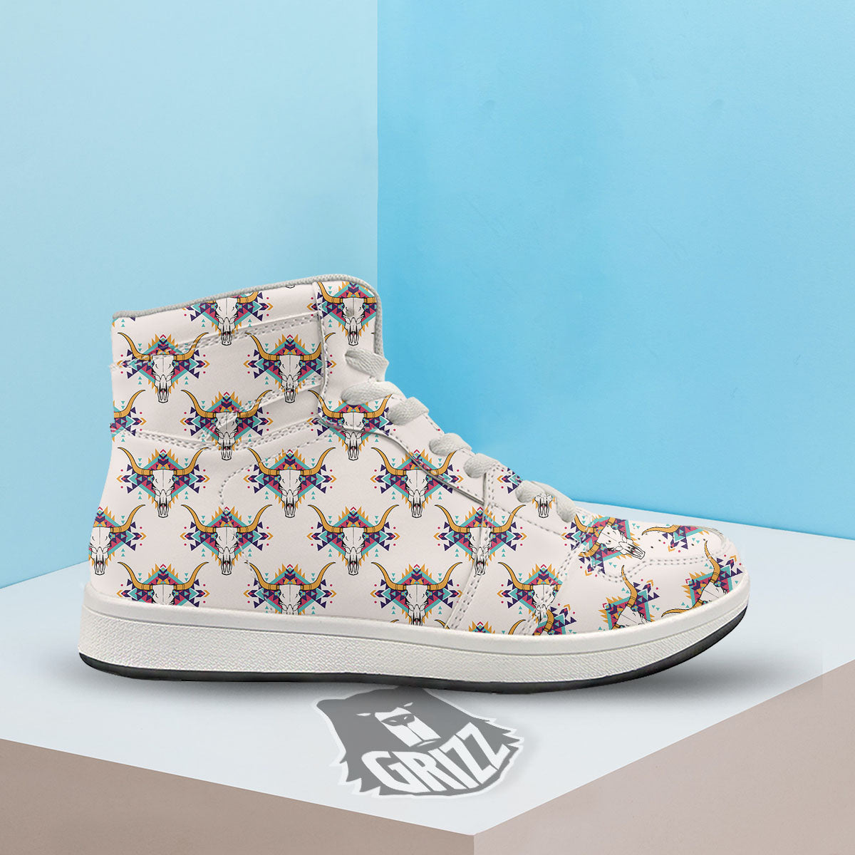 Buffalo Native Print Pattern High Top Sneakers-grizzshop