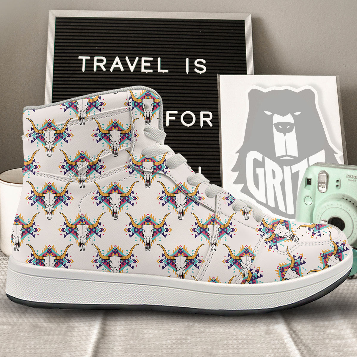 Buffalo Native Print Pattern High Top Sneakers-grizzshop