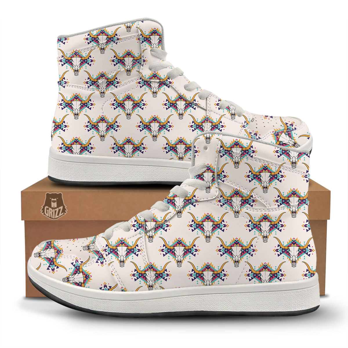 Buffalo Native Print Pattern High Top Sneakers-grizzshop