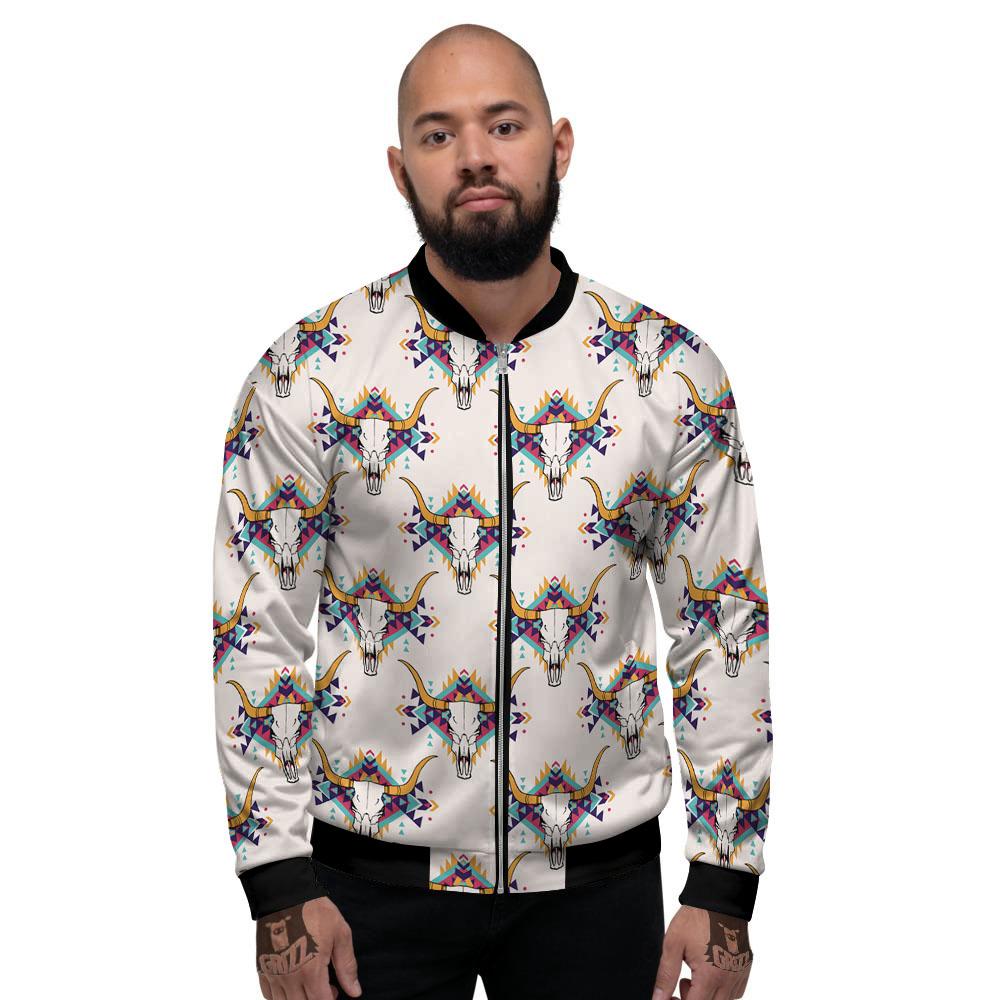 Buffalo Native Print Pattern Men's Bomber Jacket-grizzshop