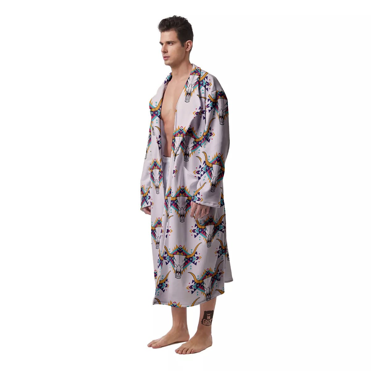 Buffalo Native Print Pattern Men's Robe-grizzshop