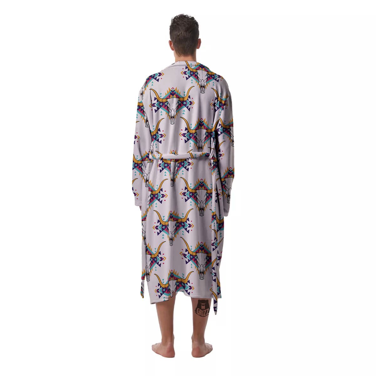 Buffalo Native Print Pattern Men's Robe-grizzshop