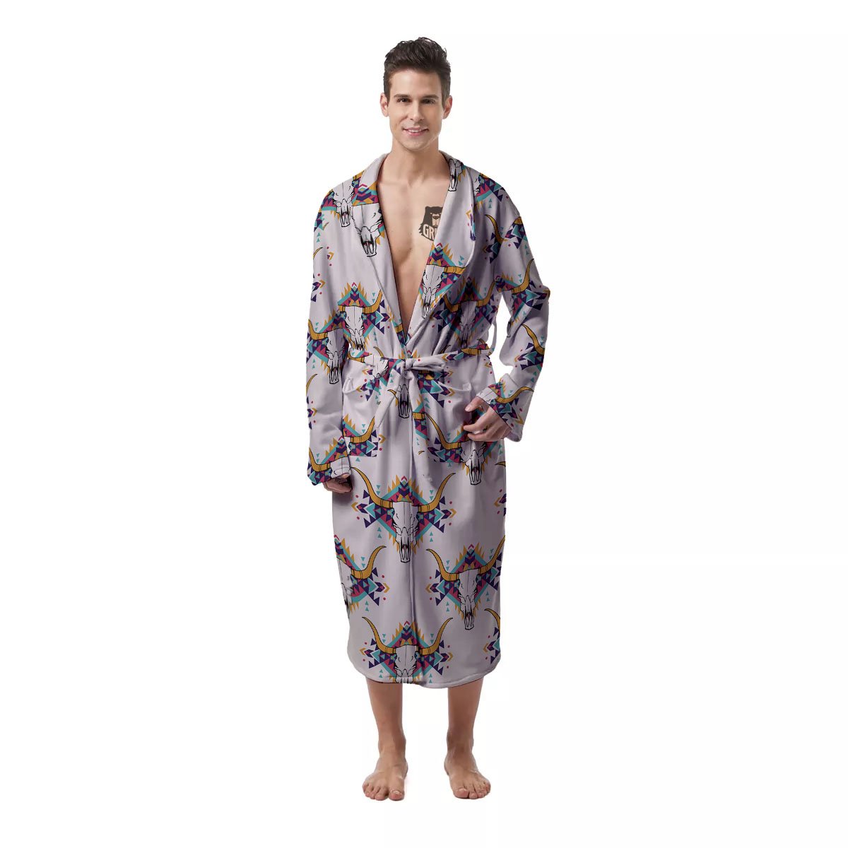Buffalo Native Print Pattern Men's Robe-grizzshop
