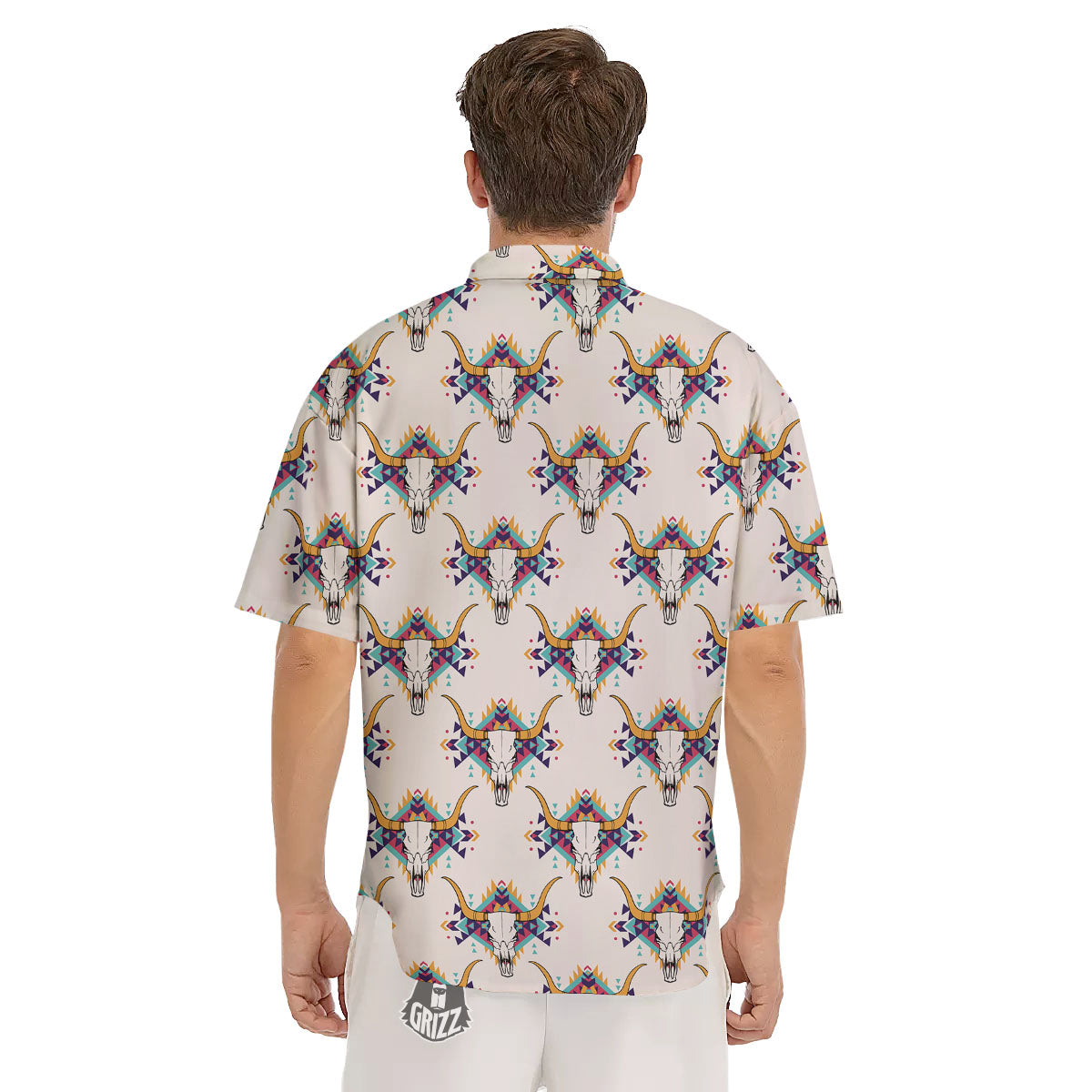 Buffalo Native Print Pattern Men's Short Sleeve Shirts-grizzshop