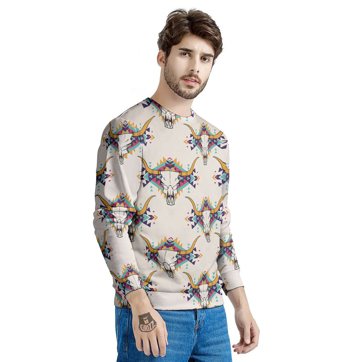 Buffalo Native Print Pattern Men's Sweatshirt-grizzshop