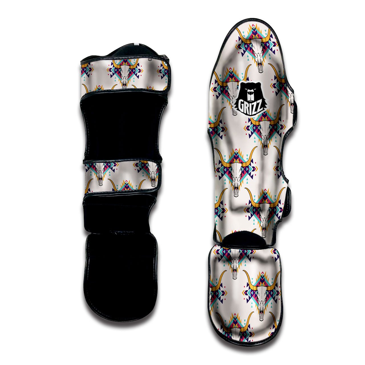 Buffalo Native Print Pattern Muay Thai Shin Guards-grizzshop