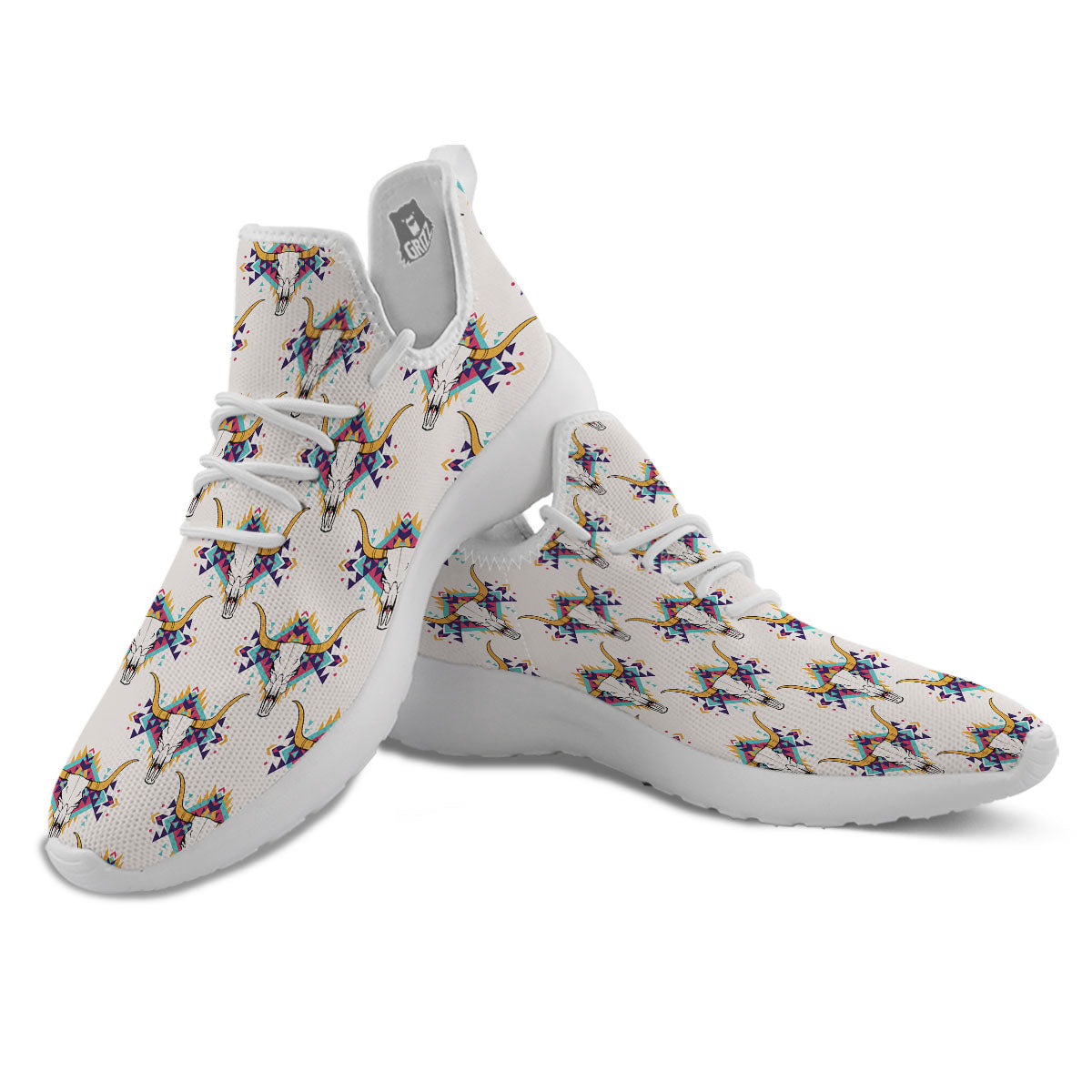 Buffalo Native Print Pattern White Athletic Shoes-grizzshop