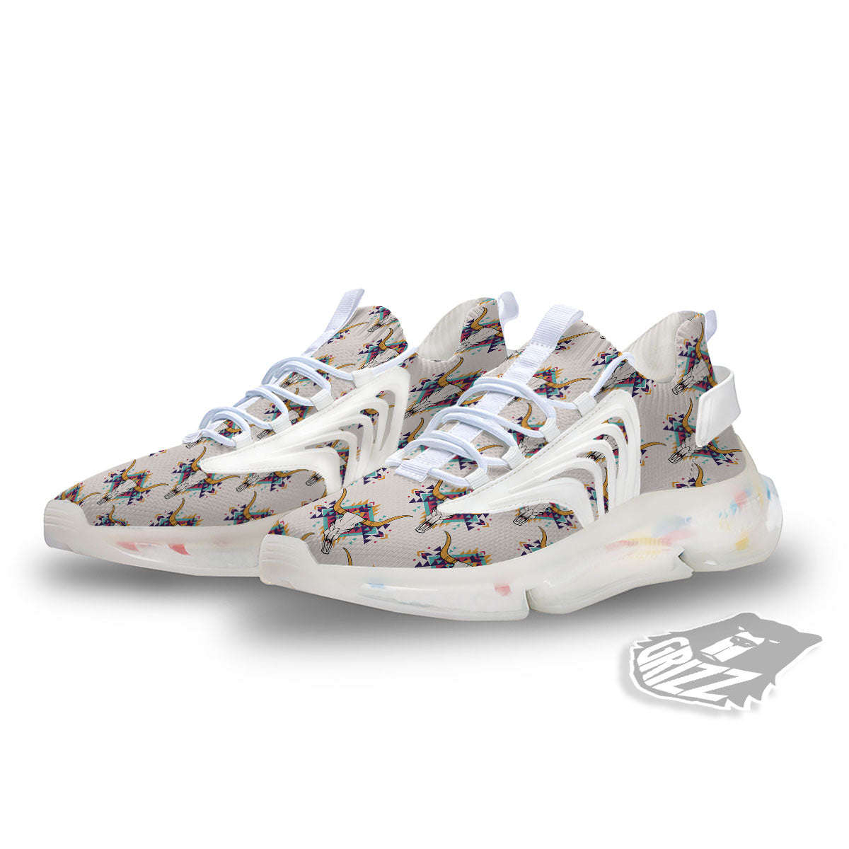 Buffalo Native Print Pattern White Gym Shoes-grizzshop