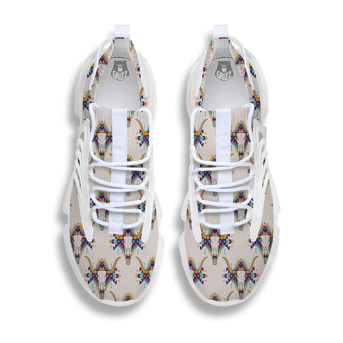Buffalo Native Print Pattern White Gym Shoes-grizzshop