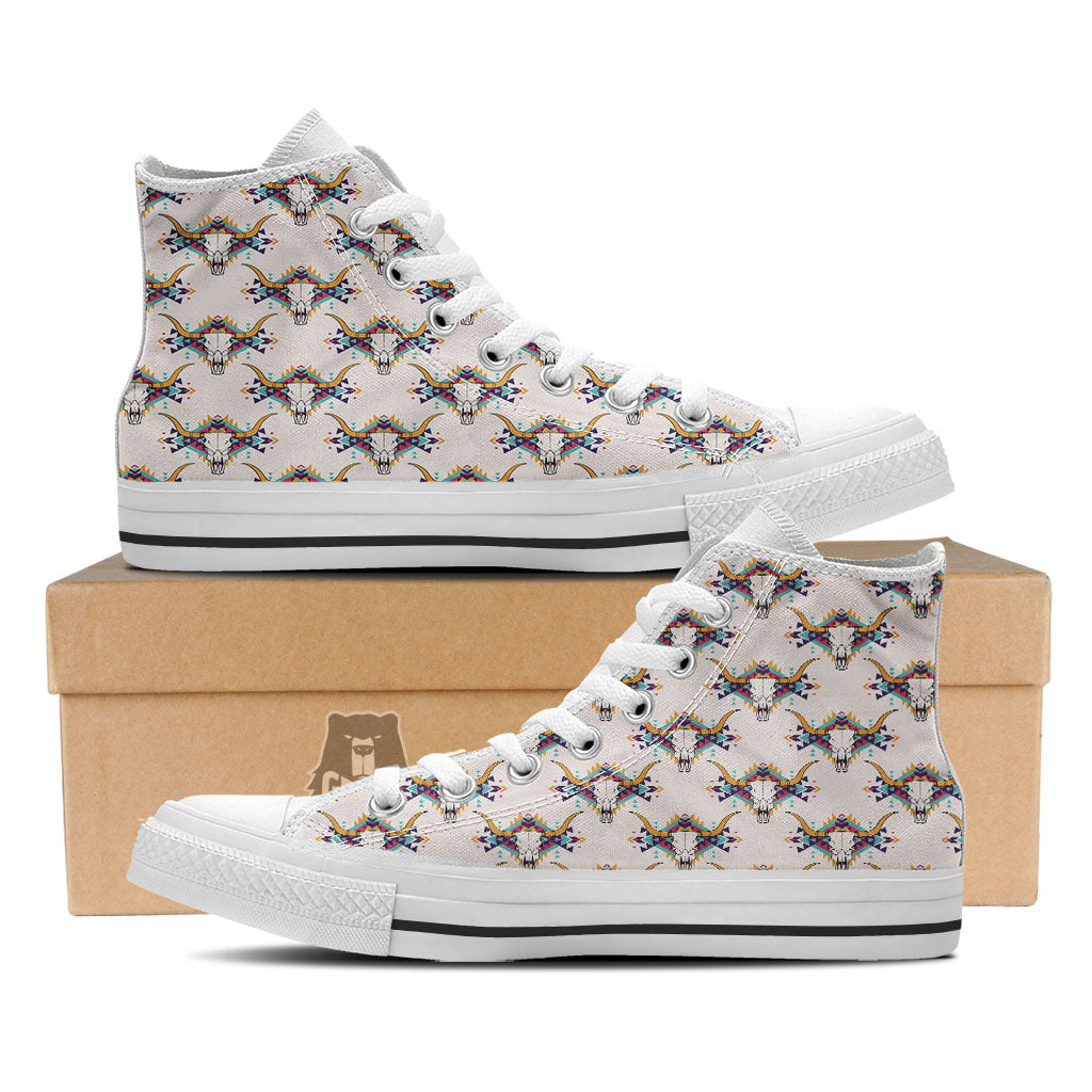 Buffalo Native Print Pattern White High Top Shoes-grizzshop