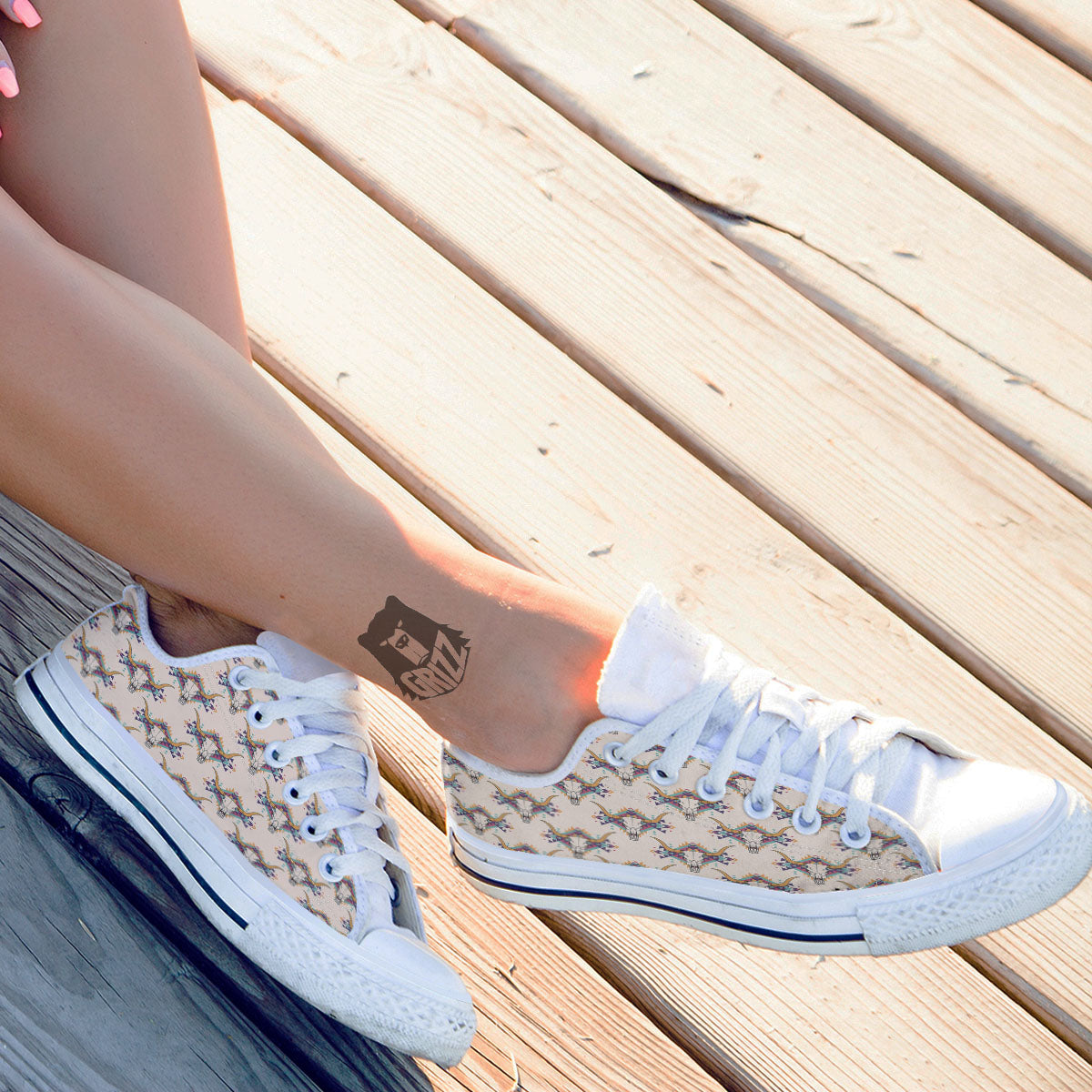 Buffalo Native Print Pattern White Low Top Shoes-grizzshop