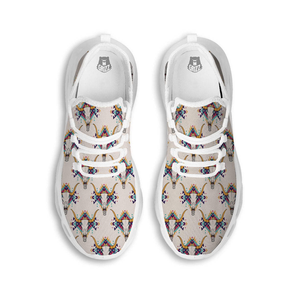 Buffalo Native Print Pattern White Running Shoes-grizzshop