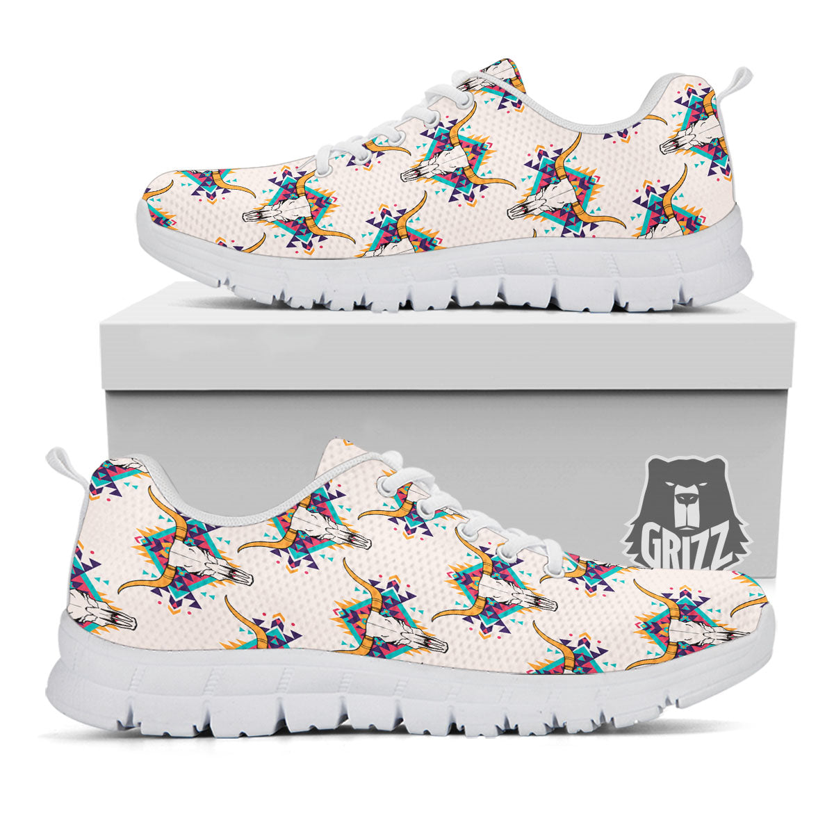 Buffalo Native Print Pattern White Sneaker-grizzshop