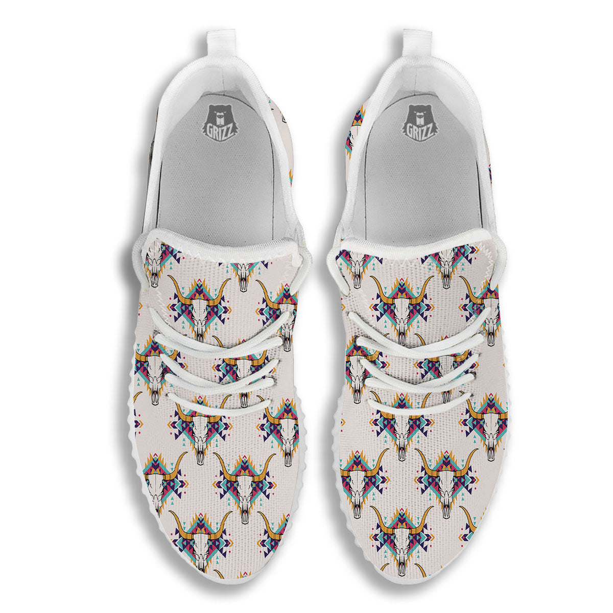 Buffalo Native Print Pattern White Walking Shoes-grizzshop