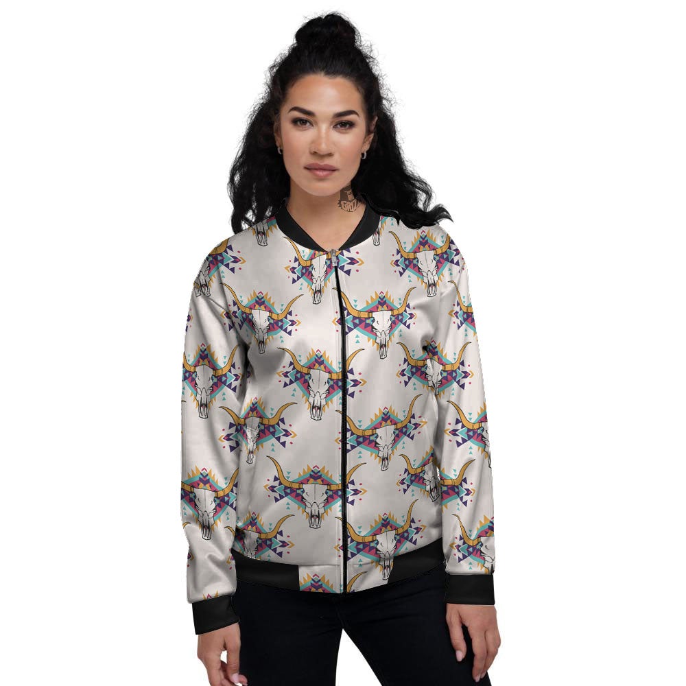 Buffalo Native Print Pattern Women's Bomber Jacket-grizzshop