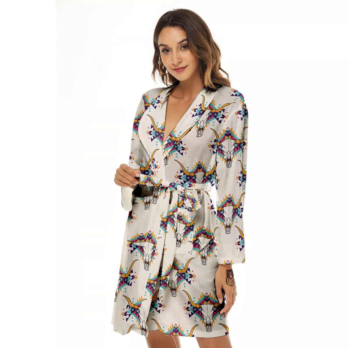 Buffalo Native Print Pattern Women's Robe-grizzshop