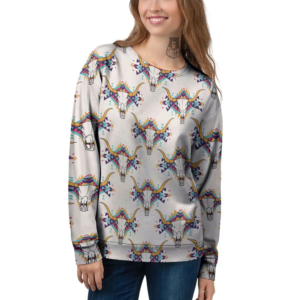 Buffalo Native Print Pattern Women's Sweatshirt-grizzshop