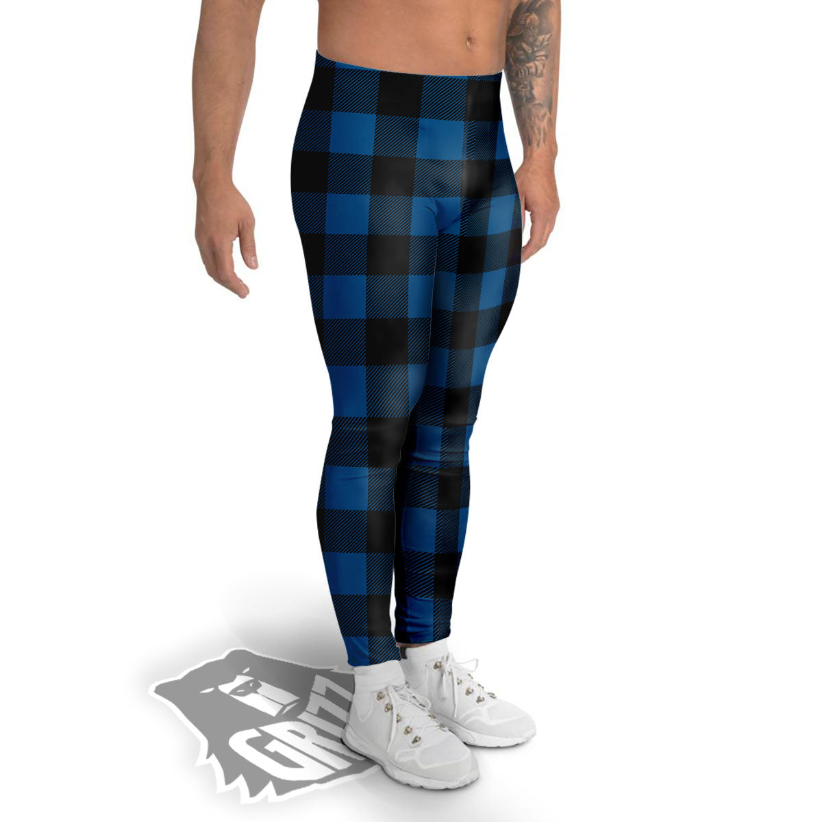 Buffalo Plaid Black And Blue Print Men's Leggings-grizzshop