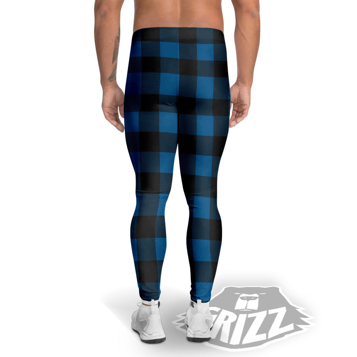 Buffalo Plaid Black And Blue Print Men's Leggings-grizzshop