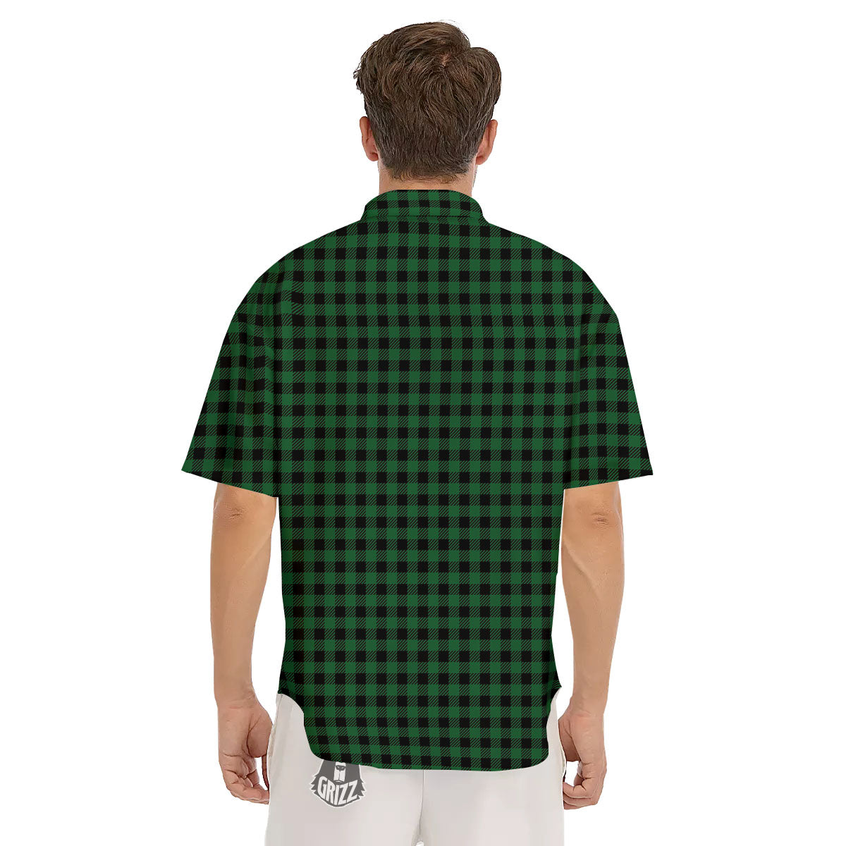 Buffalo Plaid Black And Green Print Men's Short Sleeve Shirts-grizzshop