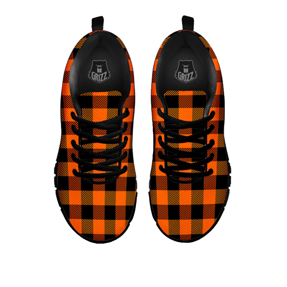 Buffalo Plaid Black And Orange Print Black Sneaker-grizzshop