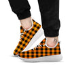 Buffalo Plaid Black And Orange Print White Athletic Shoes-grizzshop