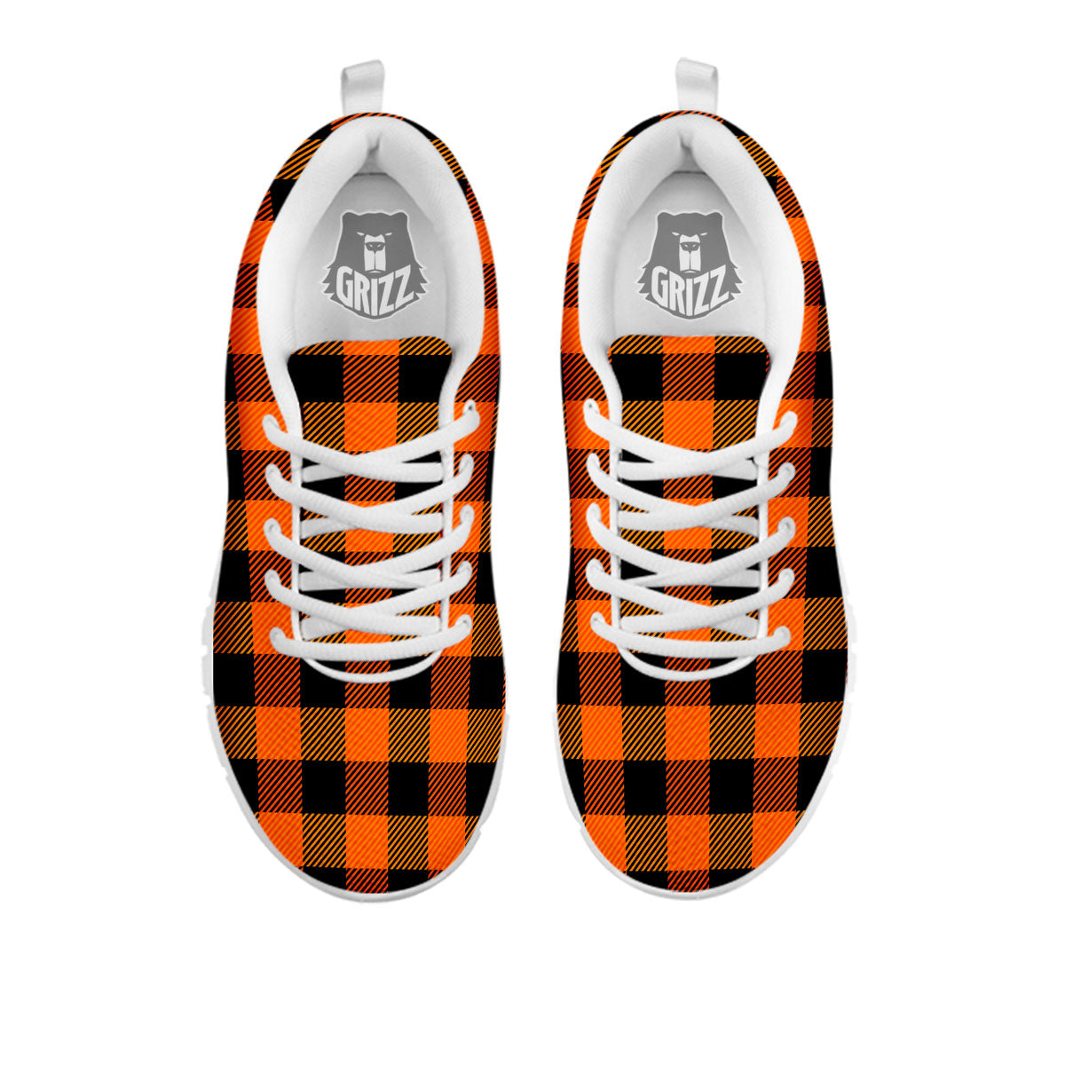Buffalo Plaid Black And Orange Print White Sneaker-grizzshop