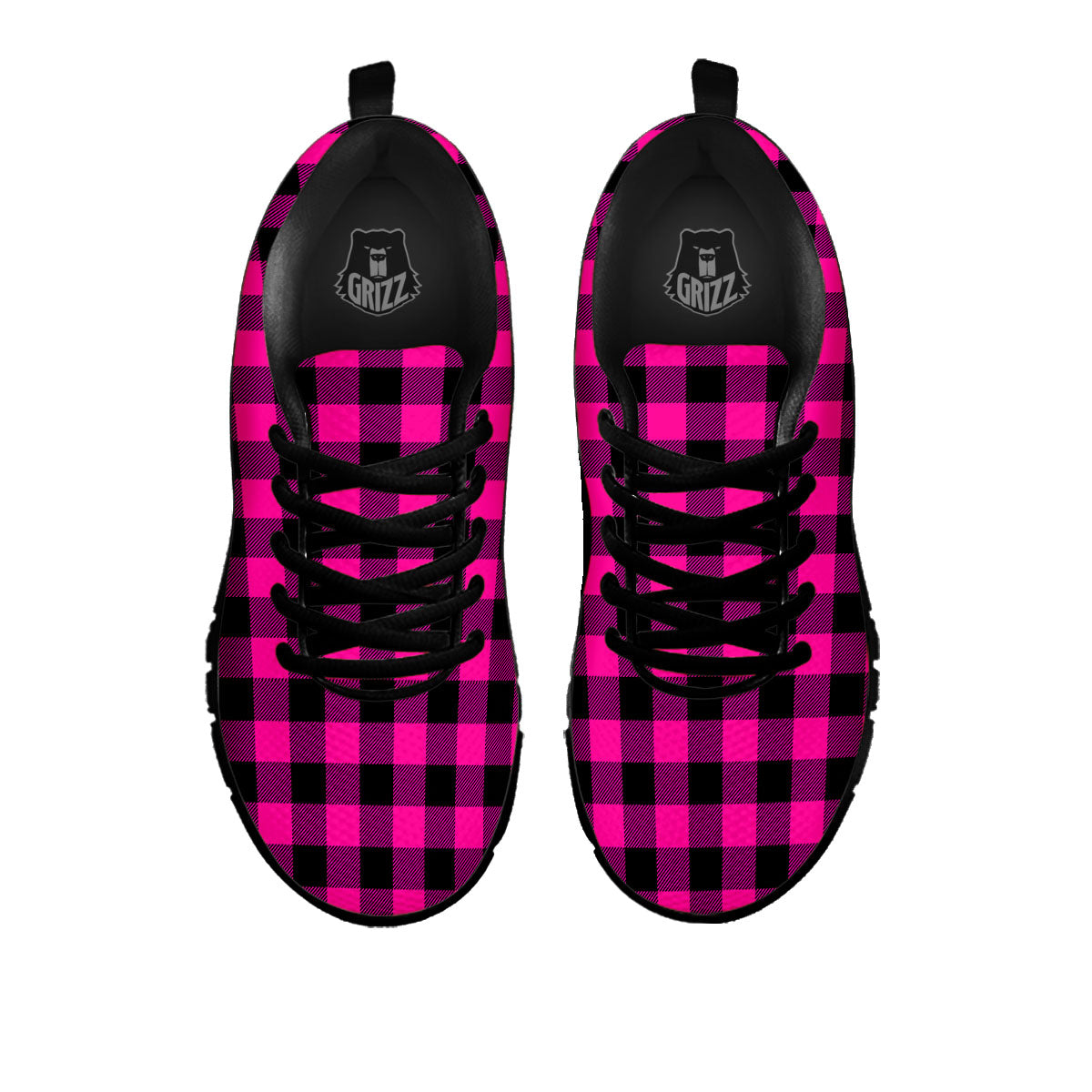 Buffalo Plaid Black And Pink Print Black Sneaker-grizzshop