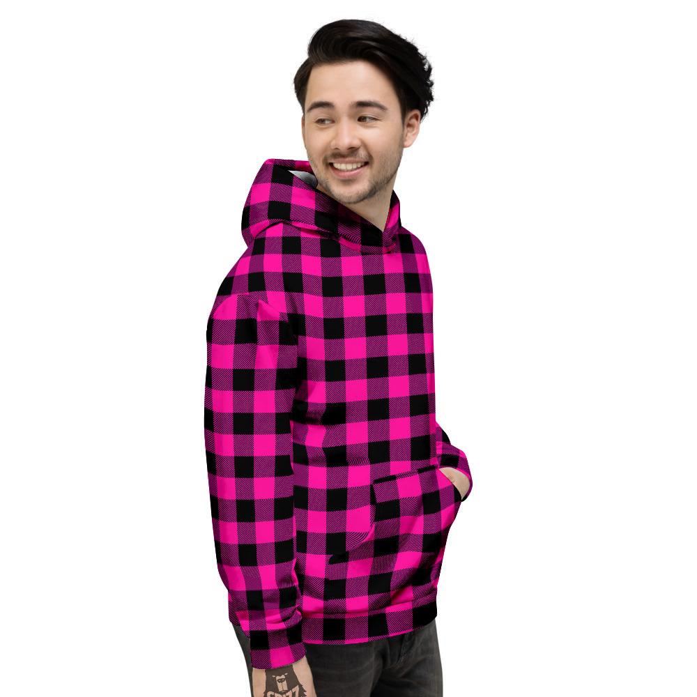 Buffalo Plaid Black And Pink Print Men's Hoodie-grizzshop