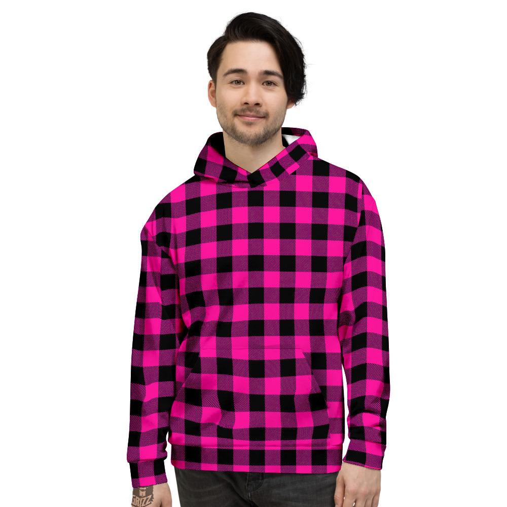 Buffalo Plaid Black And Pink Print Men's Hoodie-grizzshop