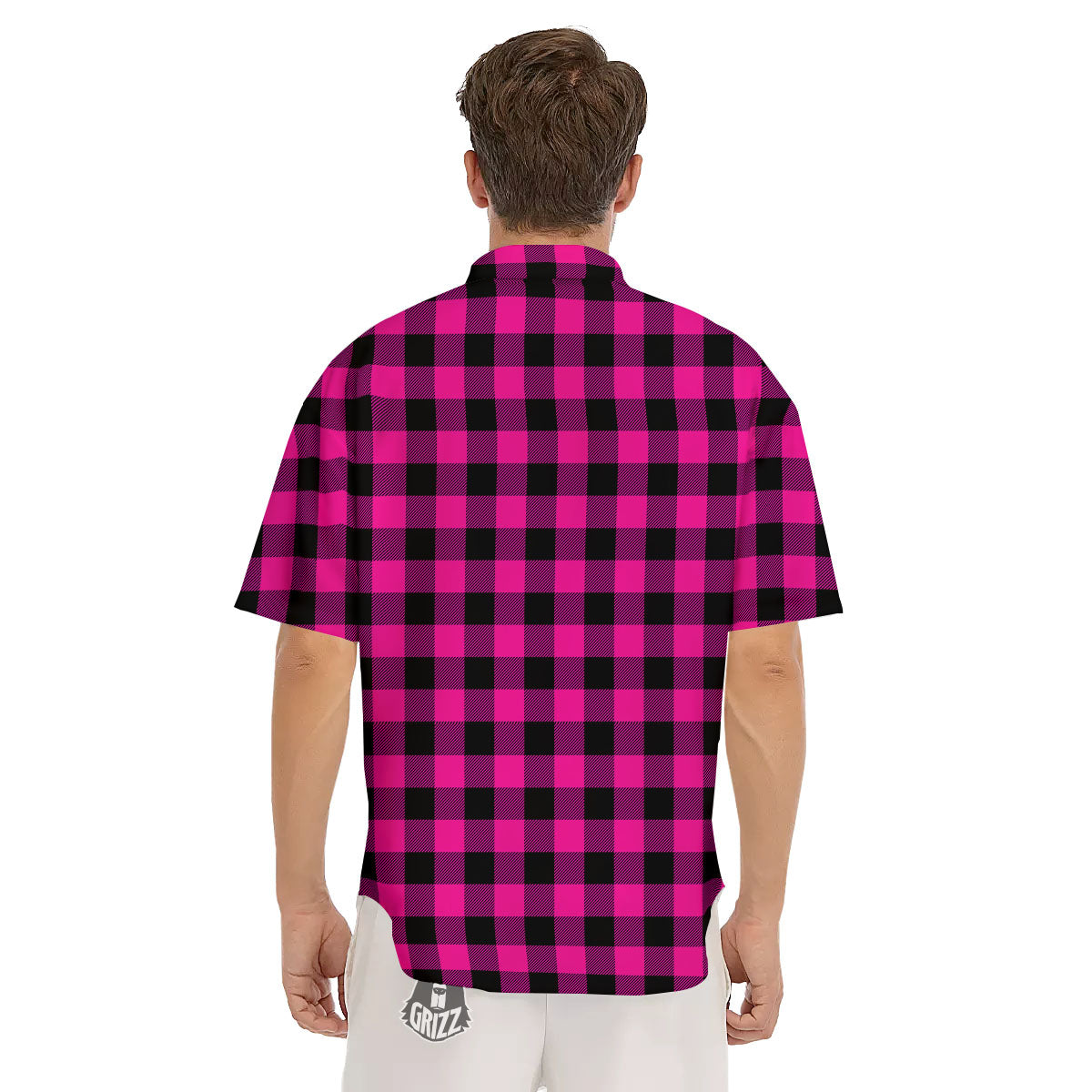 Buffalo Plaid Black And Pink Print Men's Short Sleeve Shirts-grizzshop