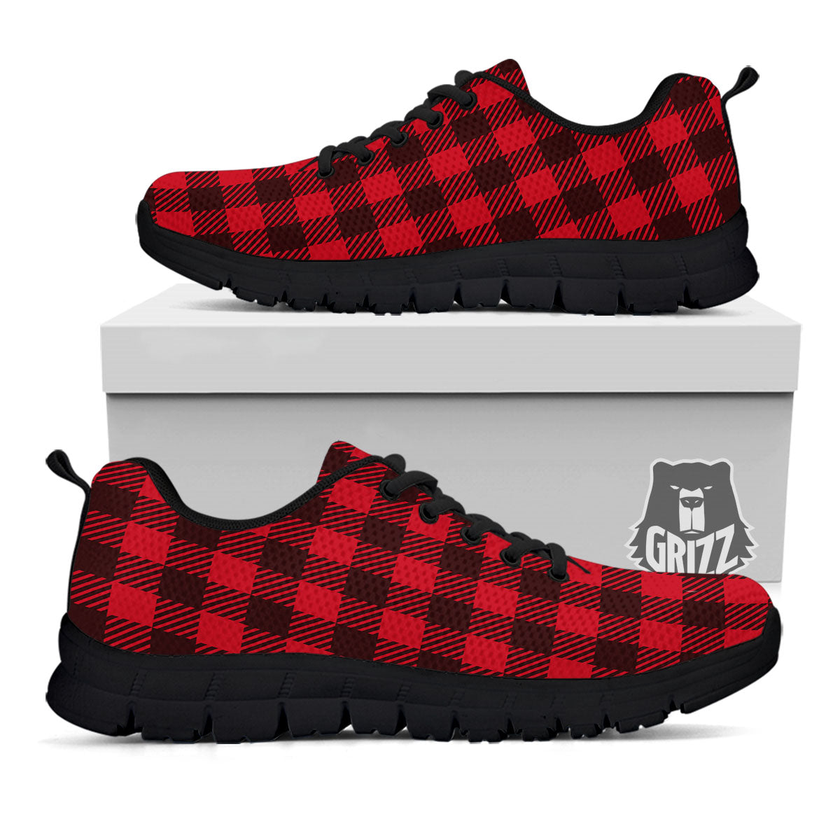 Buffalo Plaid Black And Red Print Black Sneaker-grizzshop