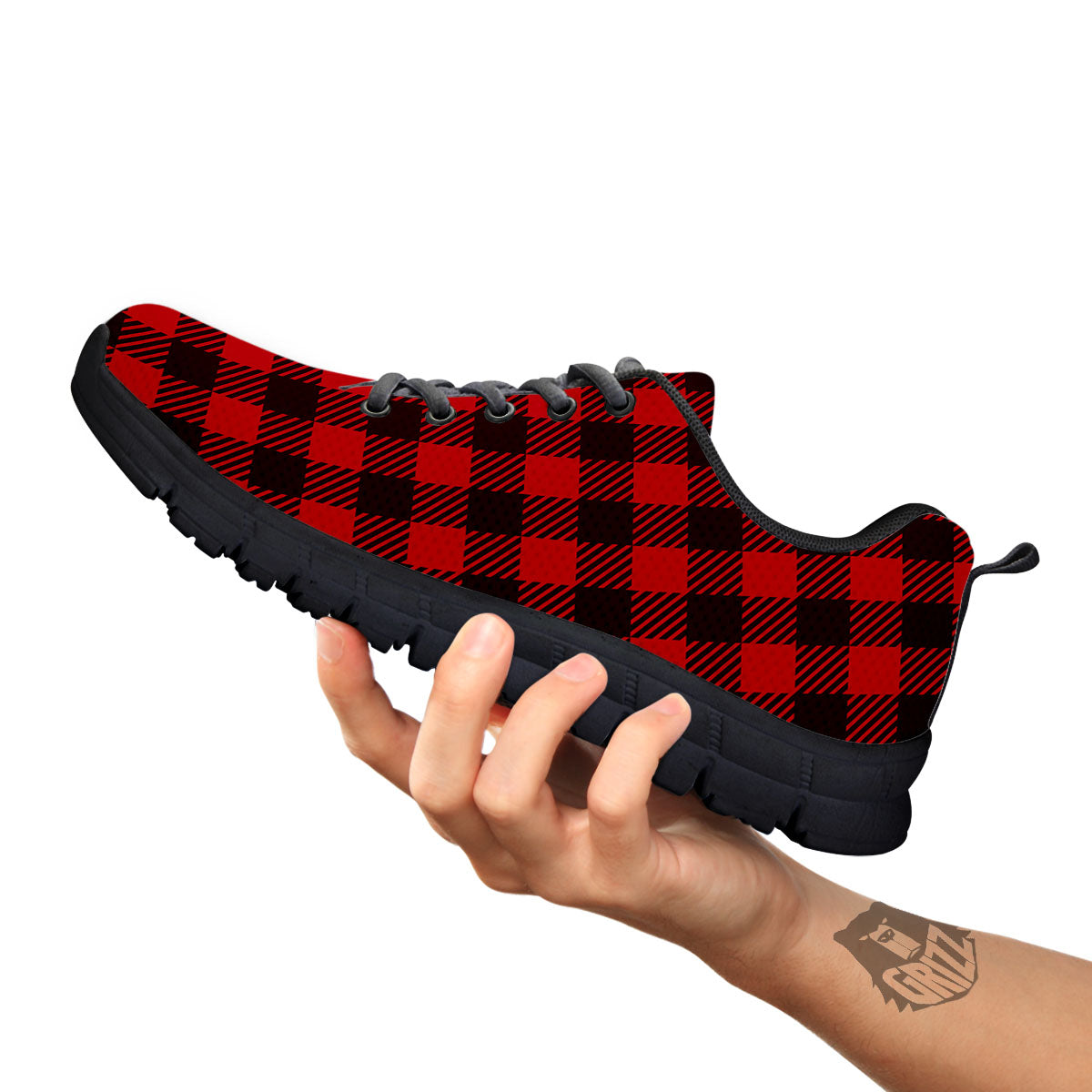 Buffalo Plaid Black And Red Print Black Sneaker-grizzshop