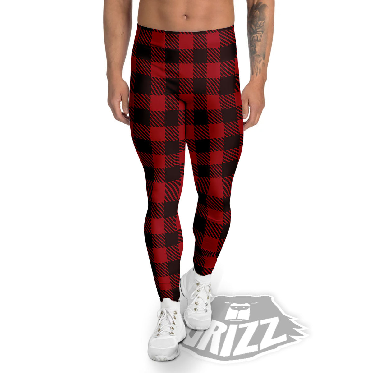 Buffalo Plaid Black And Red Print Men's Leggings-grizzshop