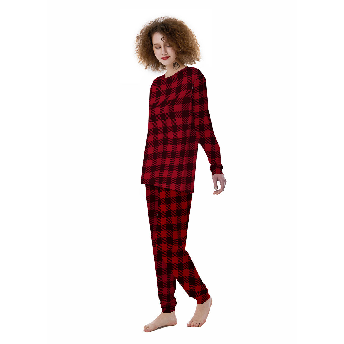 Buffalo Plaid Black And Red Print Women's Pajamas-grizzshop