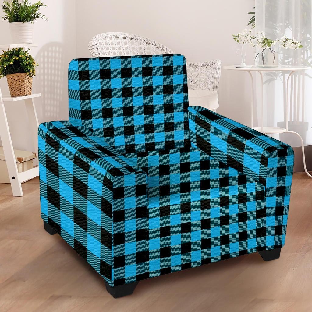 Buffalo Plaid Blue Print Armchair Cover-grizzshop