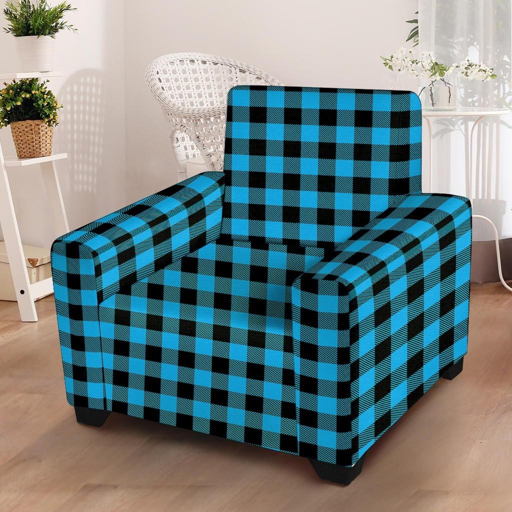 Buffalo Plaid Blue Print Armchair Cover-grizzshop