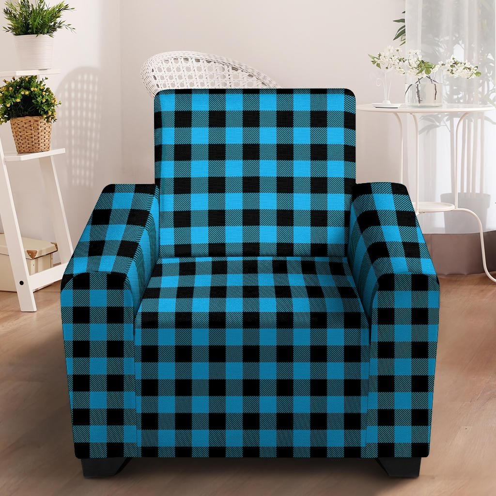 Buffalo Plaid Blue Print Armchair Cover-grizzshop