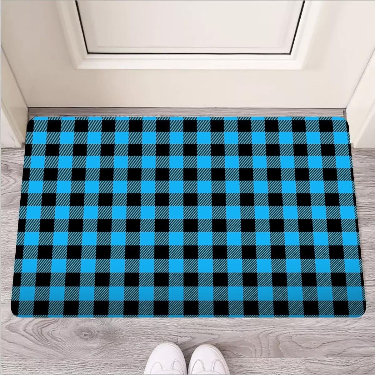 Buffalo Plaid Blue Print Door Mat-grizzshop