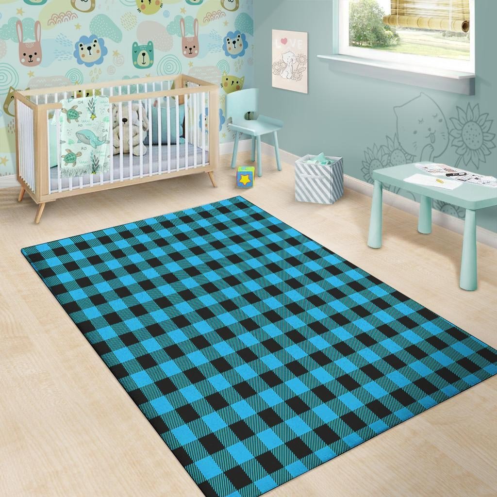 Buffalo Plaid Blue Print Floor Mat-grizzshop