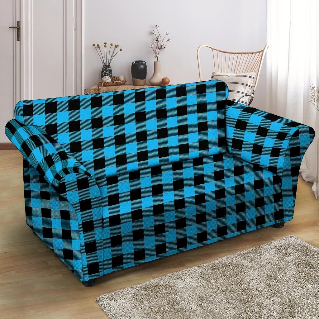 Buffalo Plaid Blue Print Loveseat Cover-grizzshop